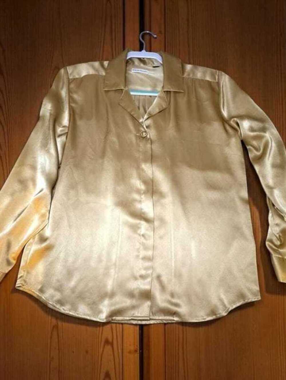 David Brooks Gold Satin Blouse, 70s Champagne Silky Disco Top